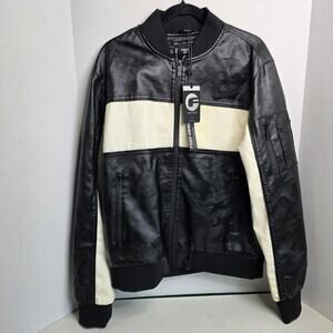 Fried Denim, Black and White Faux Leather Jacket, NWT, Lg